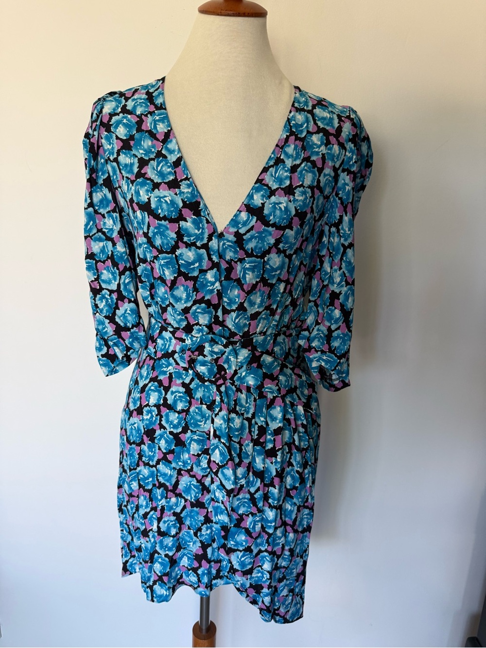 NWT Zara Blue Floral V-Neck Mini Dress